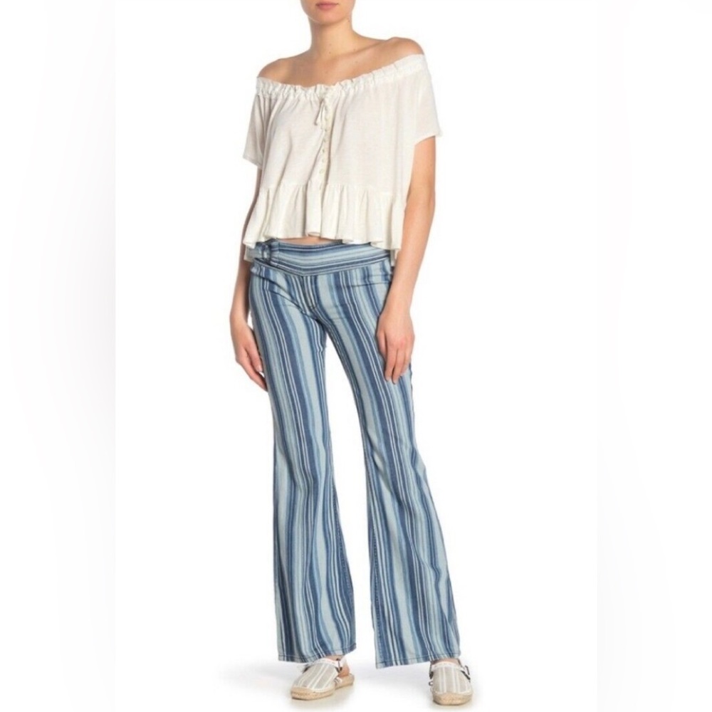 New Free People Indigo Haze Stripe Pants Jeans
